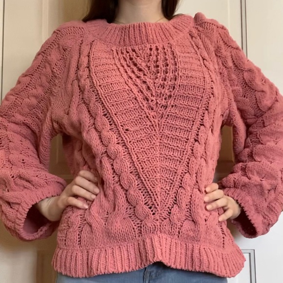 Pink Knit Balloon Sleeve Sweater - Picture 3 of 3